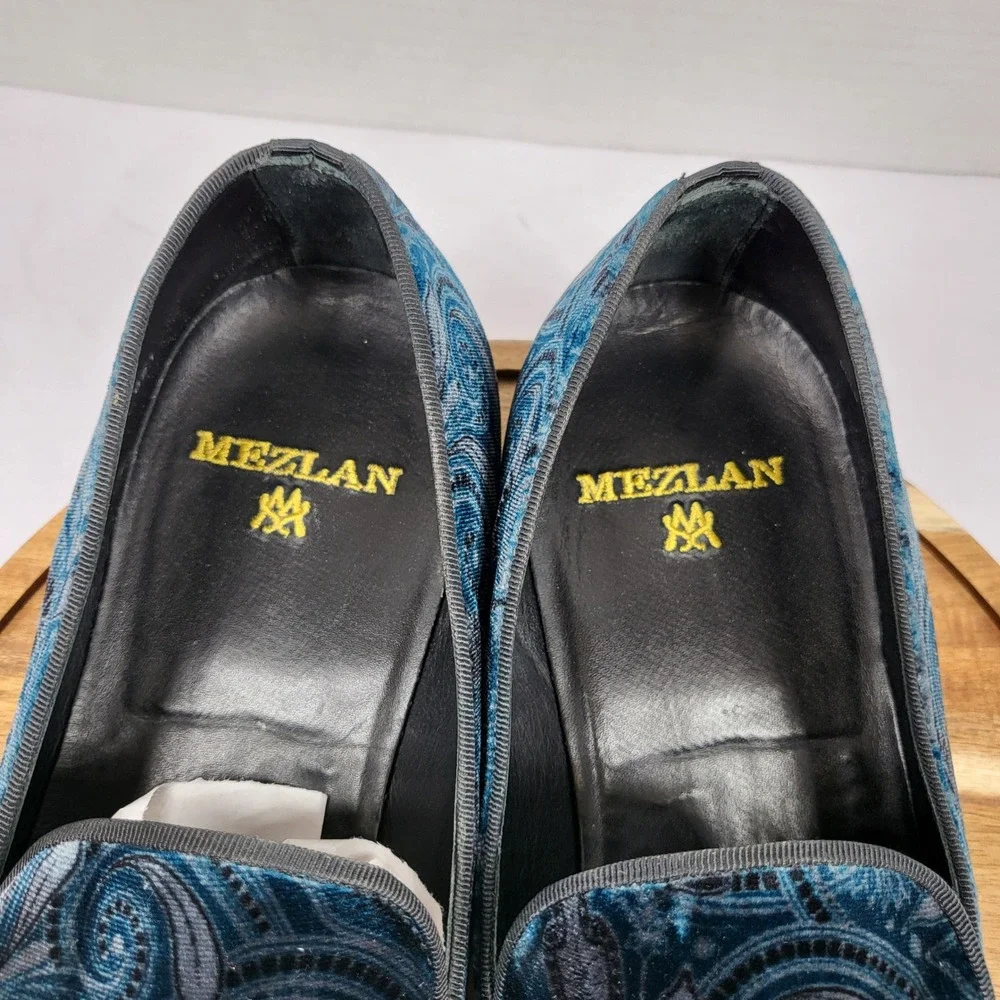 Mezlan Cole Loafers Mens 11 Blue Velvet Paisley Good Made in Spain Luxury Shoes